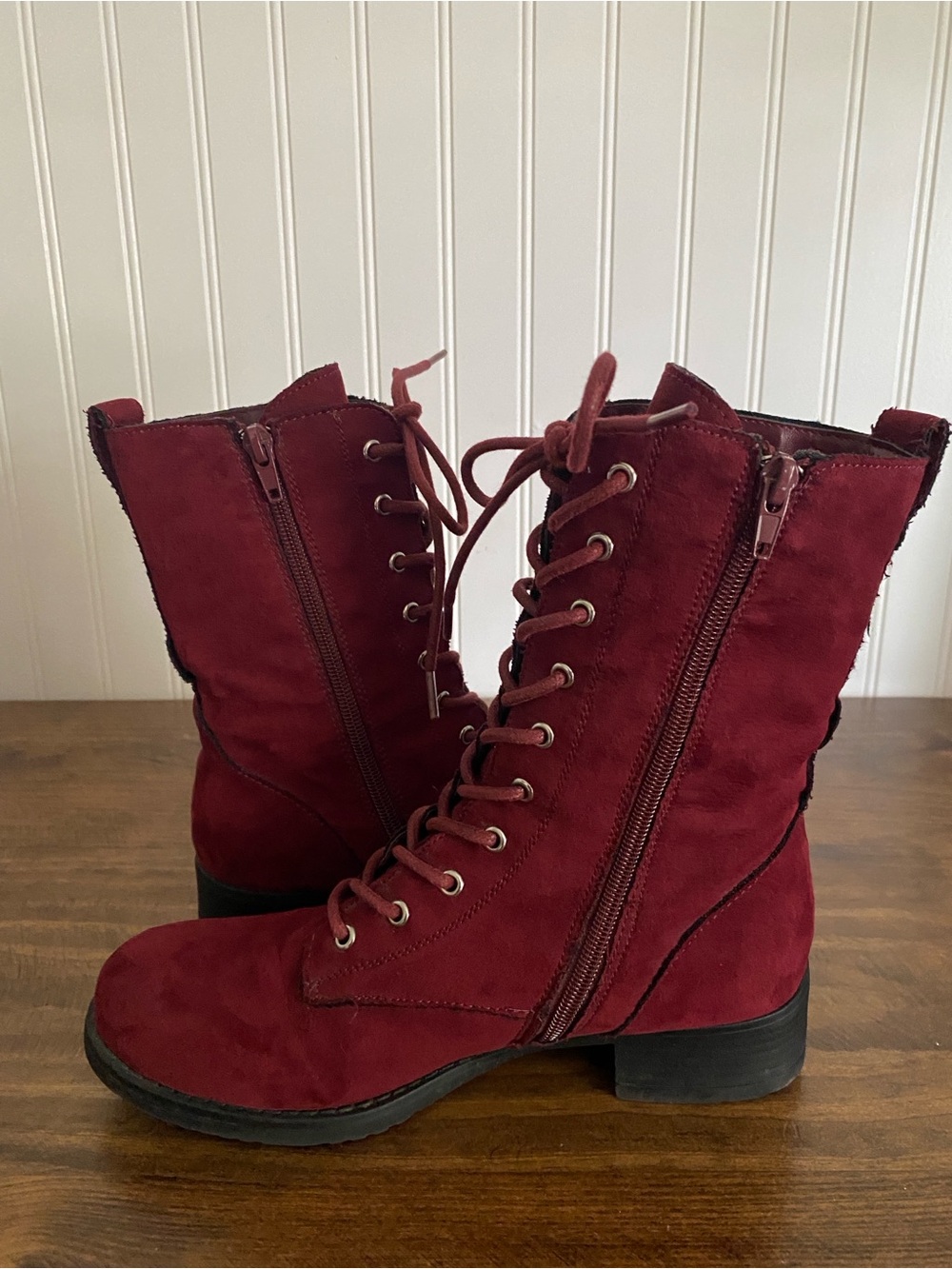 Rouge Helium - Burgundy Lace-Up Suede High Ankle Boots - size: 8 (women’s) - Picture 5 of 14